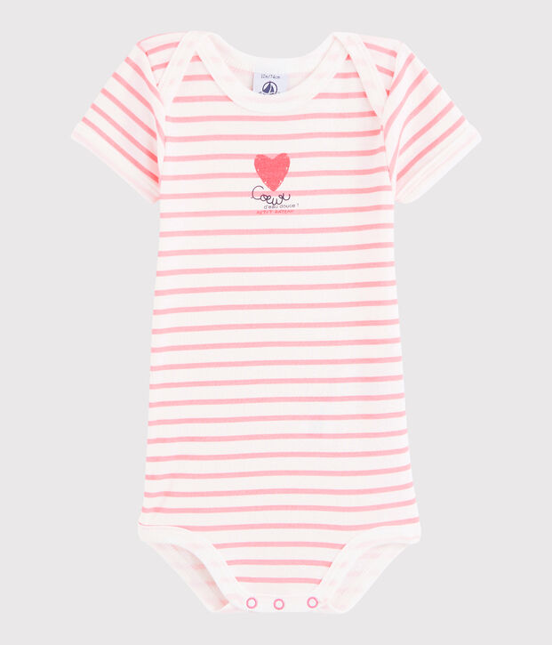 Body manica corta beb&egrave; femmina bianco/rosa