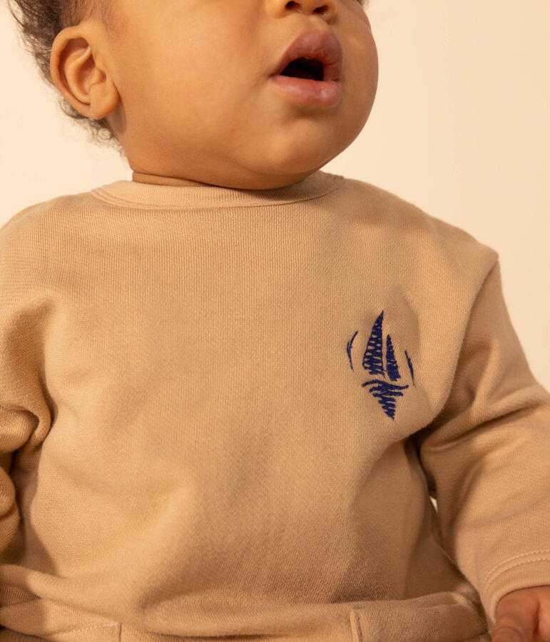 Tutina lunga in tessuto felpato per beb&egrave; beige TOURONE