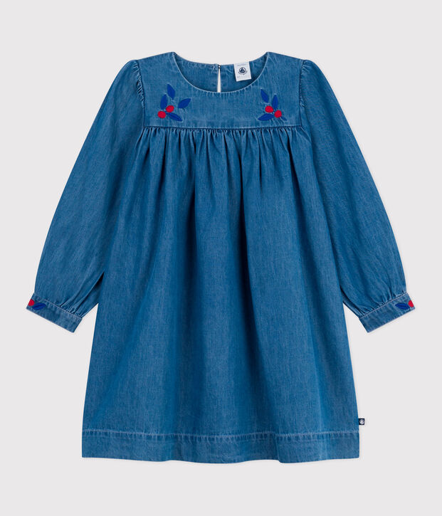Abito a maniche lunghe in denim bambina blu
