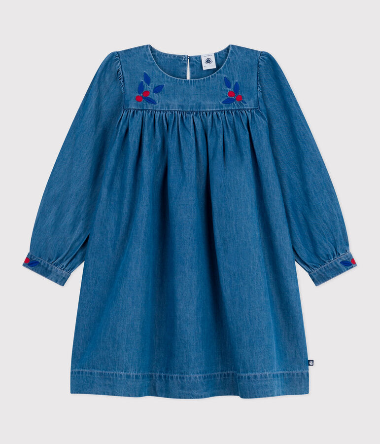 Abito a maniche lunghe in denim bambina blu