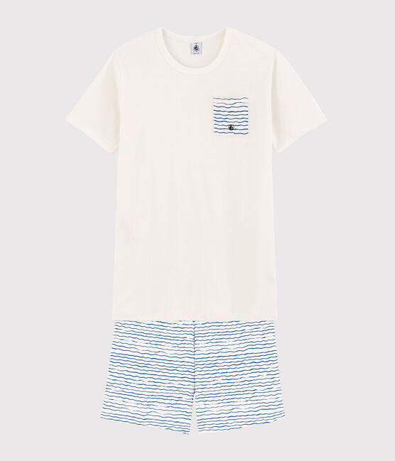 Pigiama corto bianco unisex a costine bianco MARSHMALLOW/blu COOL