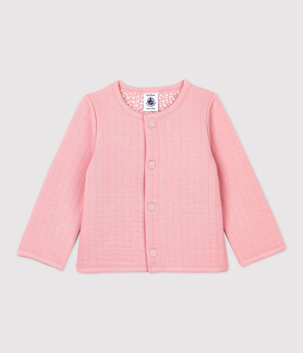Cardigan beb&egrave; in tubique trapuntato. rosa