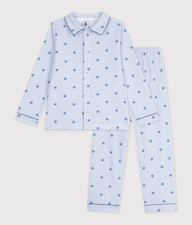Pigiama in cotone con bottoni e stampa a stelle bambino bianco/multicolore