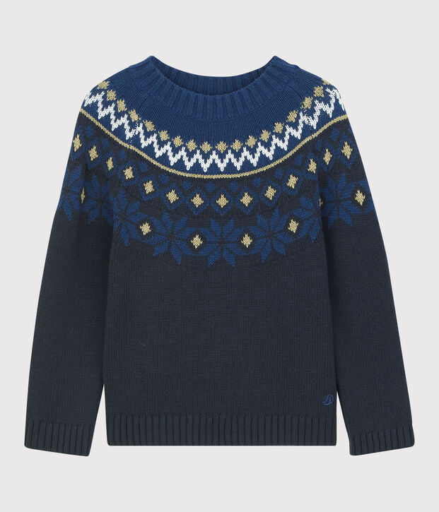 Pullover bambino in lana e cotone blu/multicolore