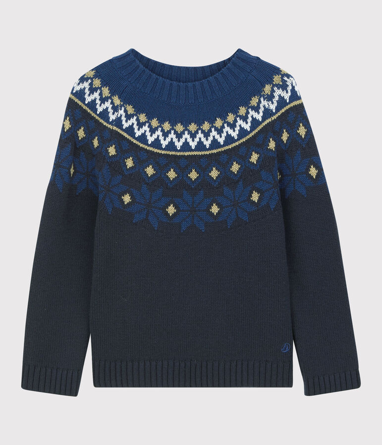 Pullover bambino in lana e cotone blu/multicolore