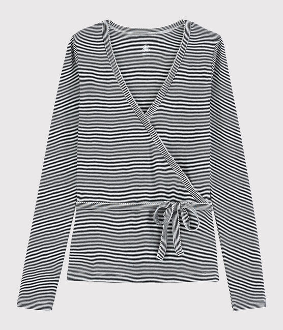 Cardigan scaldacuore in cotone a righe Donna blu SMOKING/bianco MARSHMALLOW