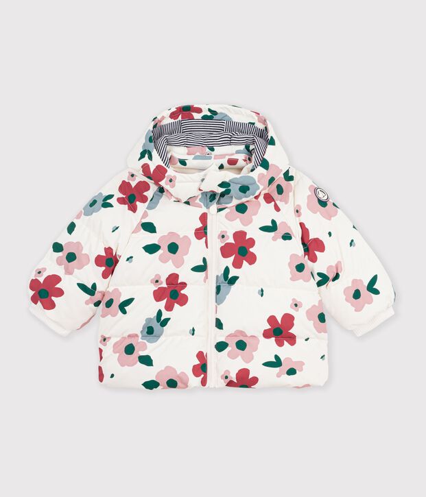 Piumino in poliestere con stampa animalier neonato ecru/rosa