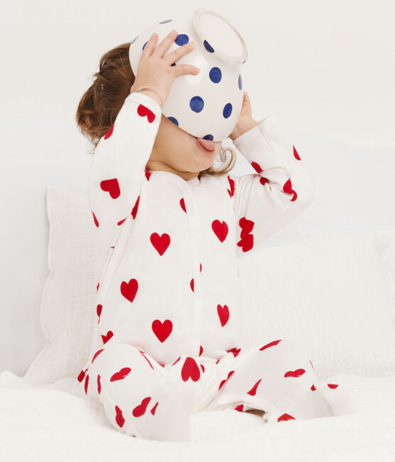 Tutina bebé femmina in molleton bianco MARSHMALLOW/rosso TERKUIT