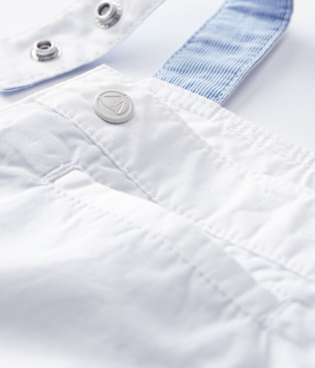 Salopette corta in tessuto serge beb&egrave; maschio bianco