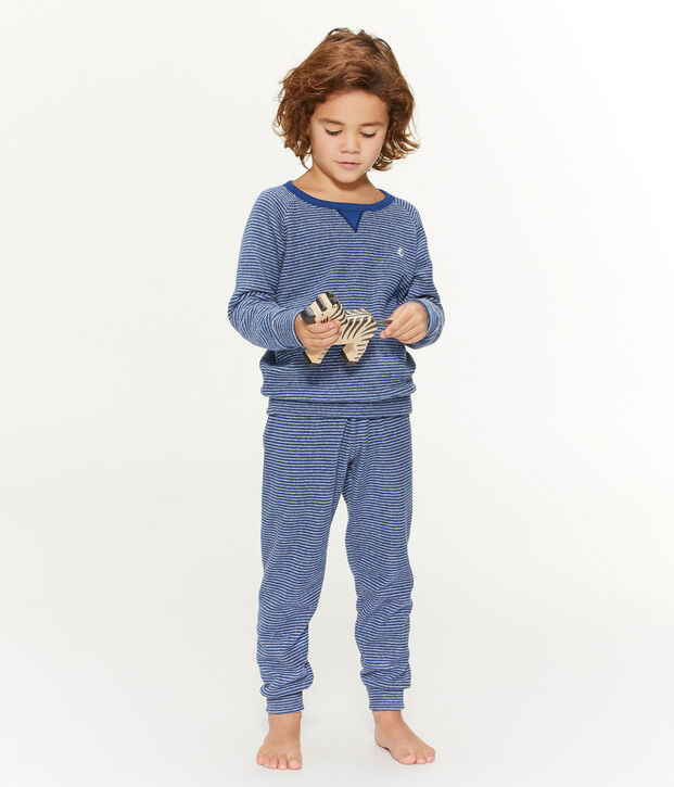 Pigiama bambino in spugna bouclette grattata, super calda blu/grigio