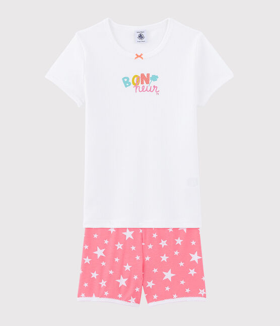 Pigiama corto motivo "Bonheur" bambina in cotone bianco MARSHMALLOW/bianco MULTICO