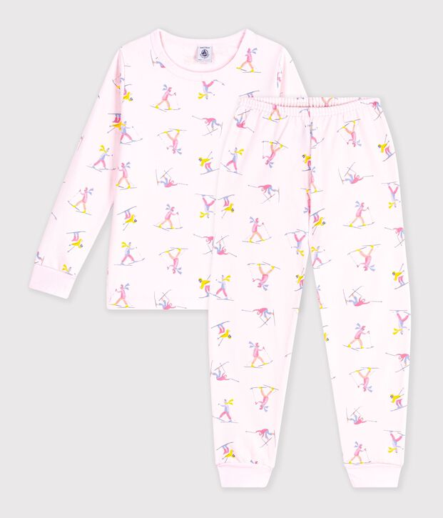 Pigiama in tessuto felpato con sciatori stampati bambino rosa/multicolore