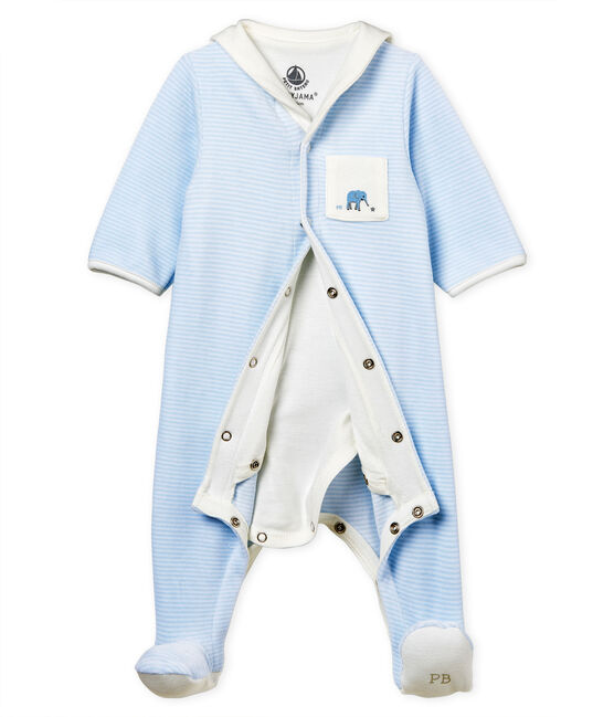 Bodyjama bebè maschio in velluto millerighe blu FRAICHEUR/bianco ECUME