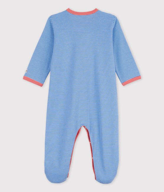Tutina pigiama bebè a righe in cotone biologico blu BRASIER/grigio MARSHMALLOW