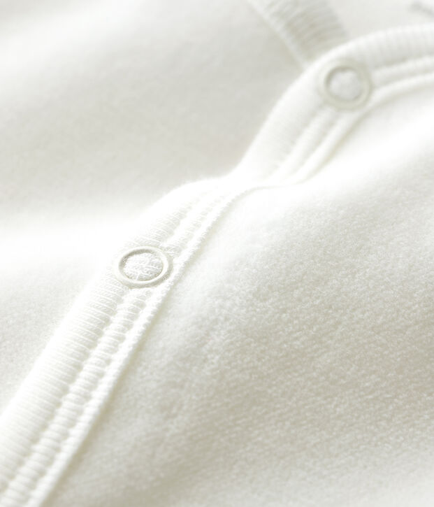 Tutina bianca in ciniglia di cotone biologico con serigrafia Petit Bateau bianco/grigio
