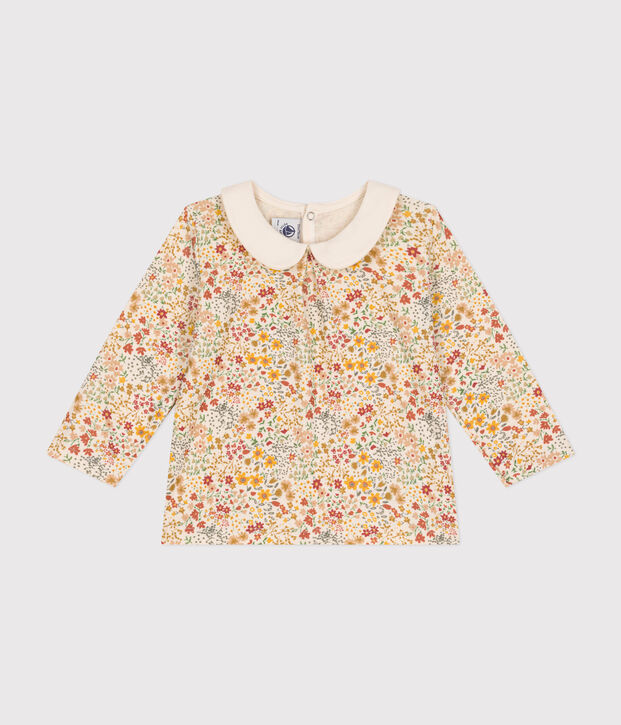 Blusa con colletto in cotone neonato ecru/multicolore