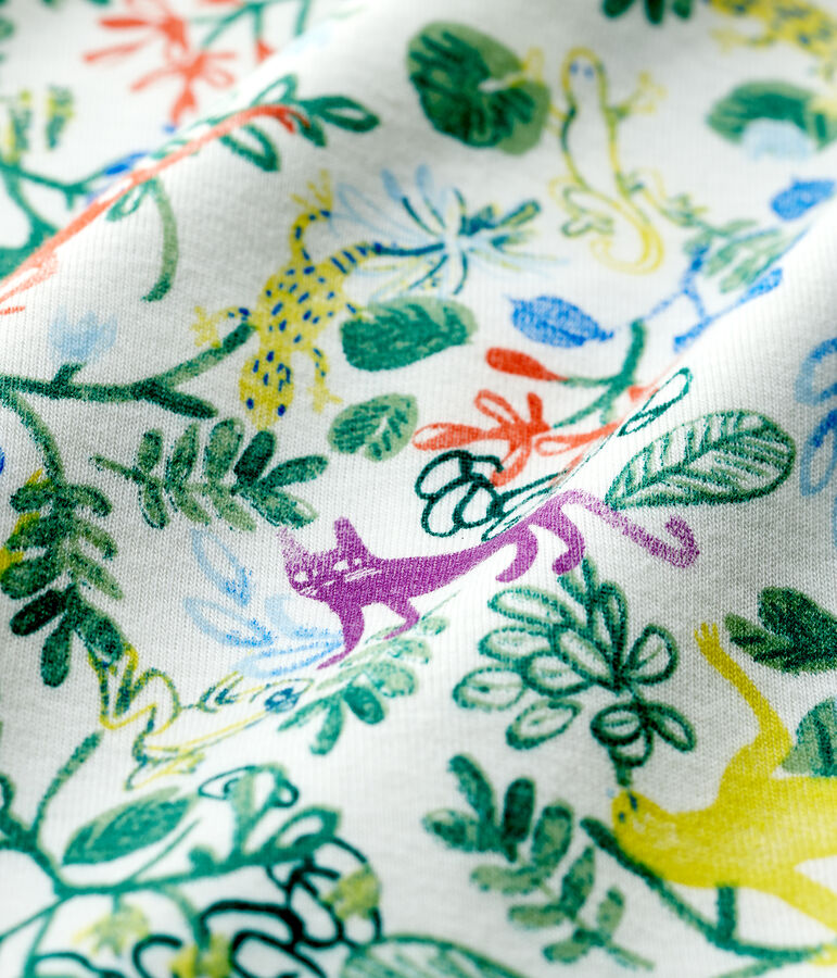 Tutina pigiama giungla beb&egrave; in cotone bianco MARSHMALLOW/bianco MULTICO