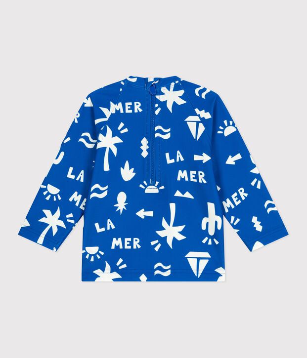 T-shirt anti UV con stampa spiaggia neonato blu/bianco