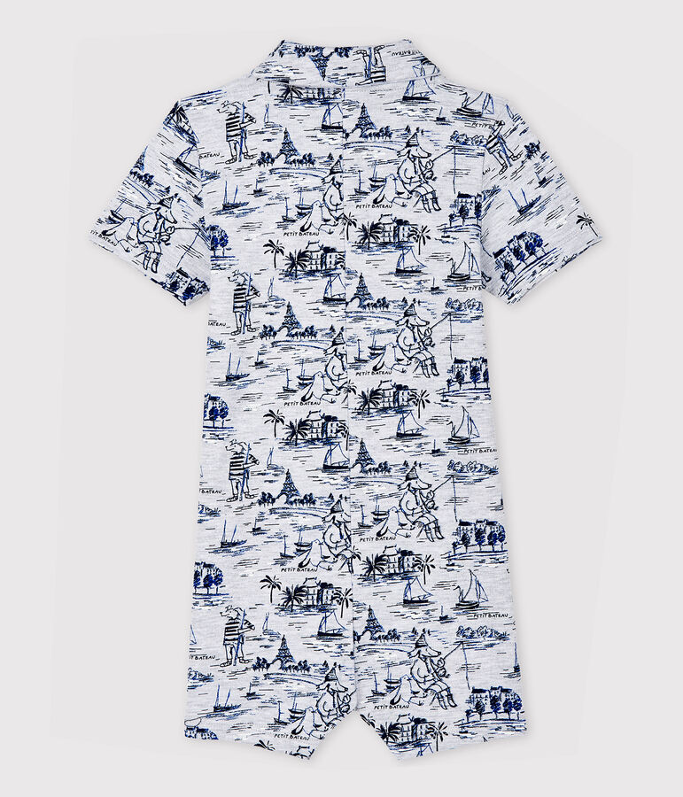 Tutina corta in felpa fantasia beb&egrave; maschio grigio/blu