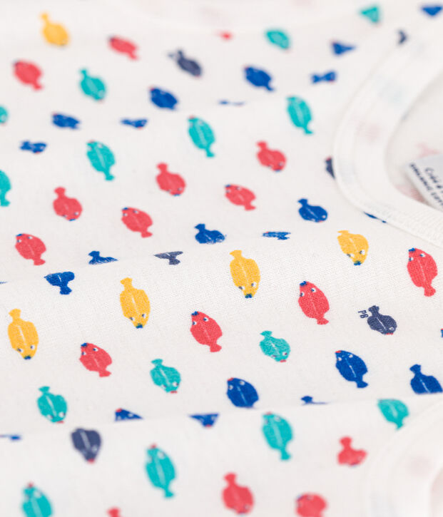 Tuta corta animali marini in cotone beb&egrave; bianco/multicolore