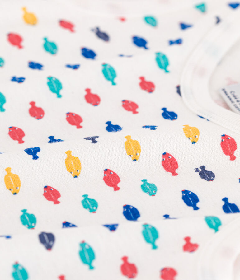 Tuta corta animali marini in cotone beb&egrave; bianco MARSHMALLOW/bianco MULTICO