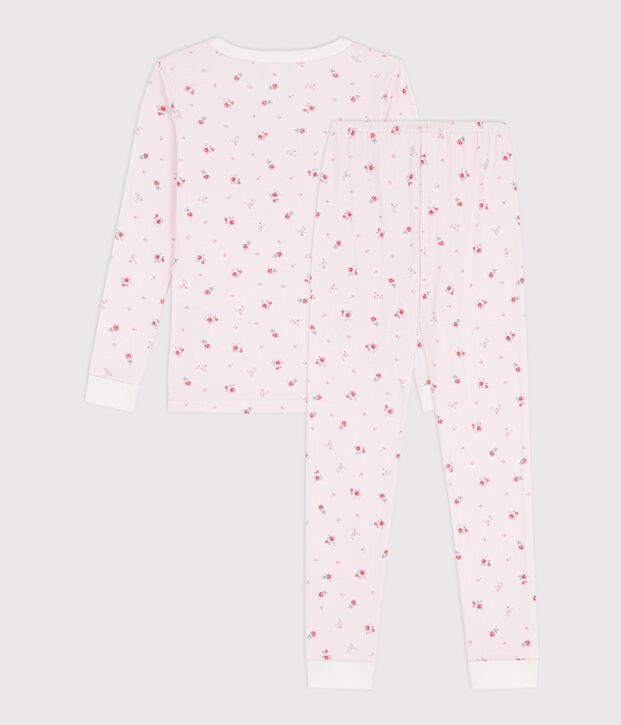 Pigiama bambina molto aderente in cotone con stampa a fiori rosa/multicolore