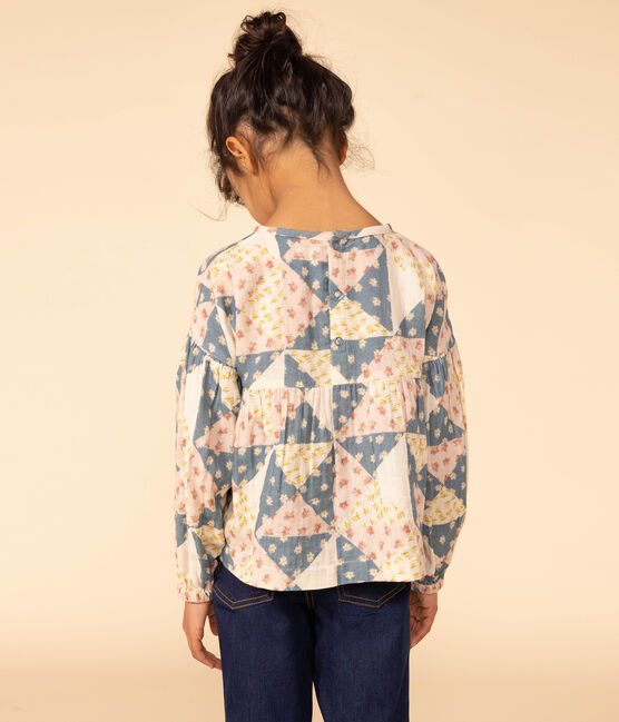Blusa in garza di cotone bambina rosa SALINE/bianco MULTICO