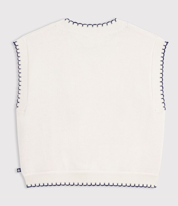 Pullover senza maniche in misto lana e cotone a trecce bambino bianco