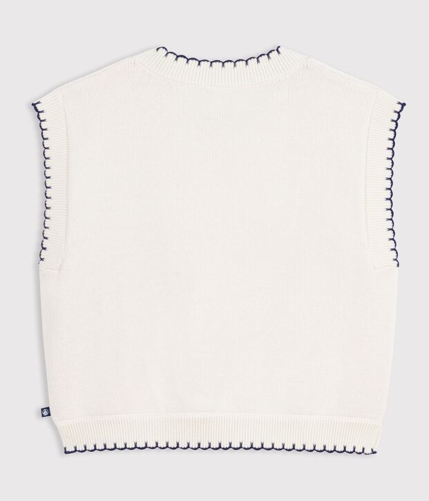 Pullover senza maniche in misto lana e cotone a trecce bambino bianco