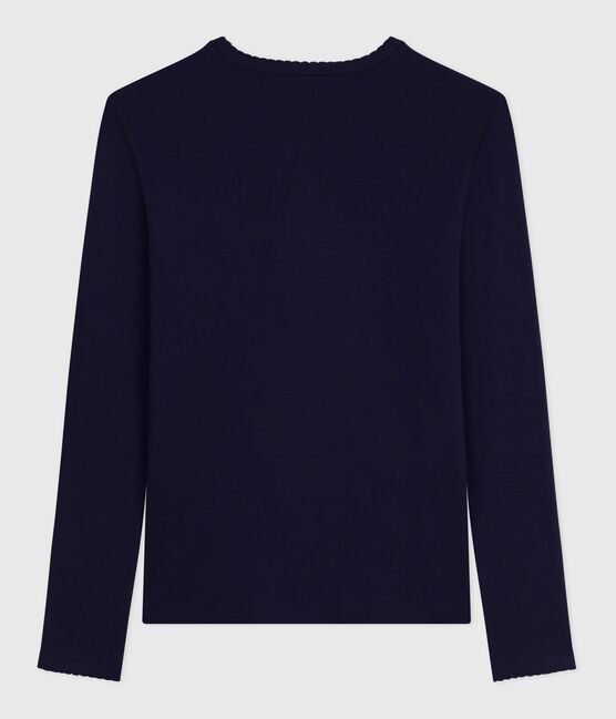 T-shirt L'Iconique a maniche lunghe in cotone con punto cocotte donna blu SMOKING