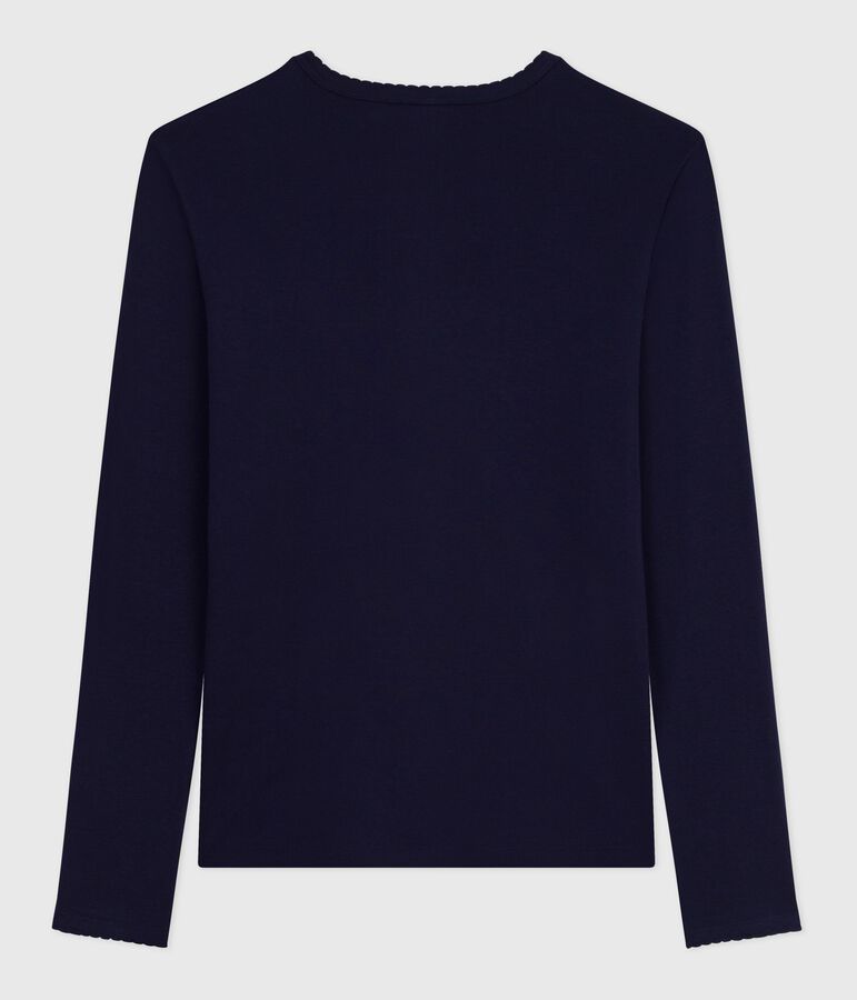 T-shirt L'Iconique a maniche lunghe in cotone con punto cocotte donna blu