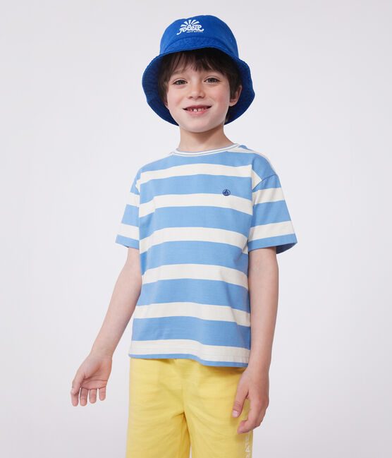 T-shirt a maniche corte in cotone a righe bambino blu ALASKA/ AVALANCHE