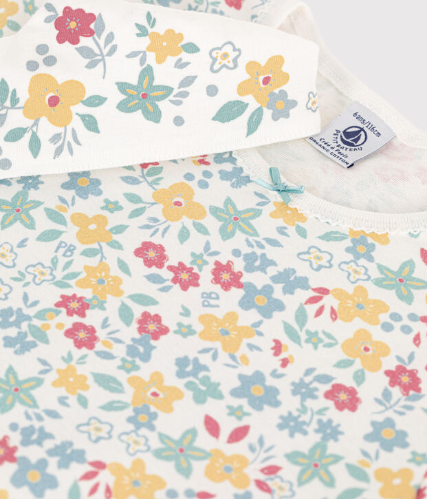 Camicia da notte bambina in cotone a fiori con corona bianco/multicolore