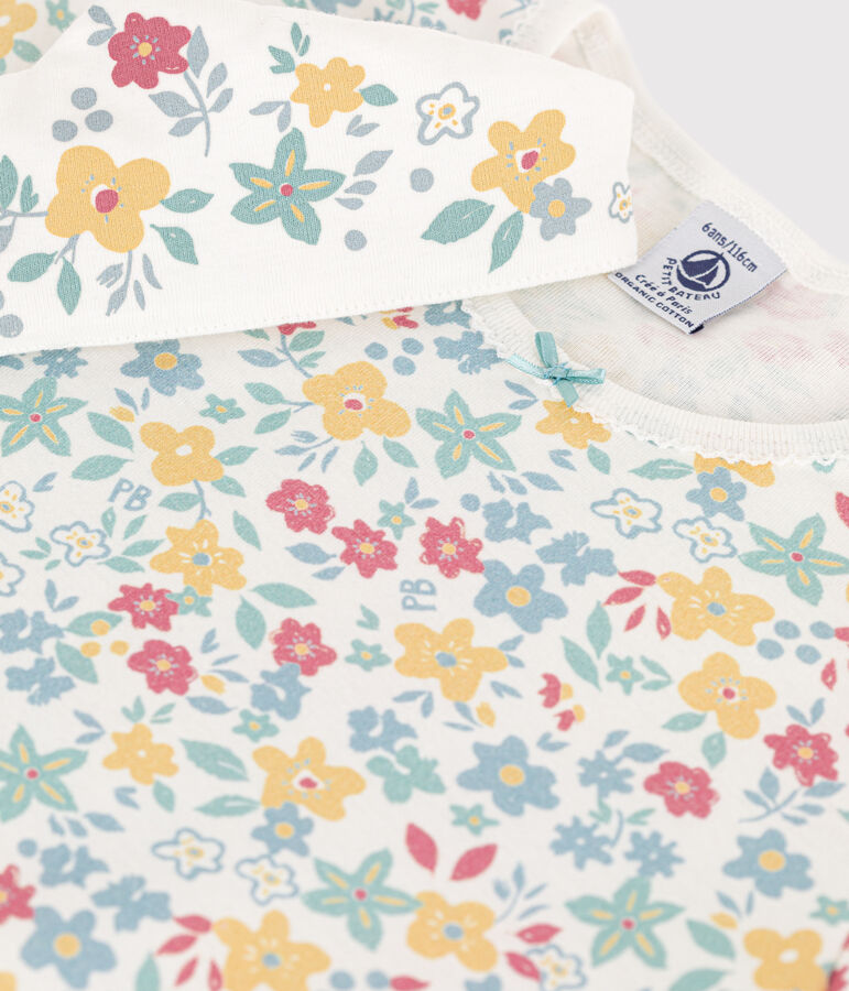Camicia da notte bambina in cotone a fiori con corona bianco/multicolore