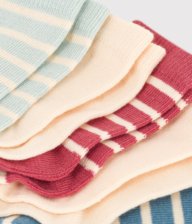 Confezione da 5 paia di calzini a righe in jersey di cotone beb&egrave; multicolore