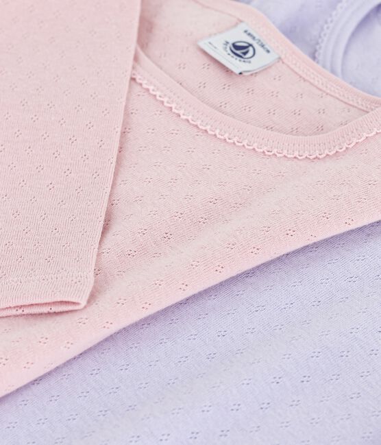 Set di T-shirt a maniche lunghe in cotone traforato bambina variante 1