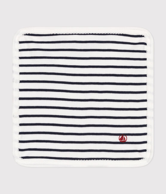 Telo in cotone e spugna a righe neonato bianco MARSHMALLOW/blu SMOKING