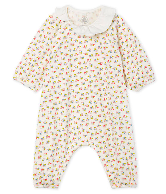 Tutina lunga bebè femmina a costine bianco MARSHMALLOW/bianco MULTICO
