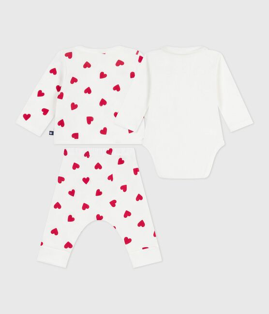 Completo 2 pezzi incrociato in cotone con stampa a cuori neonato bianco MARSHMALLOW/rosso TERKUIT