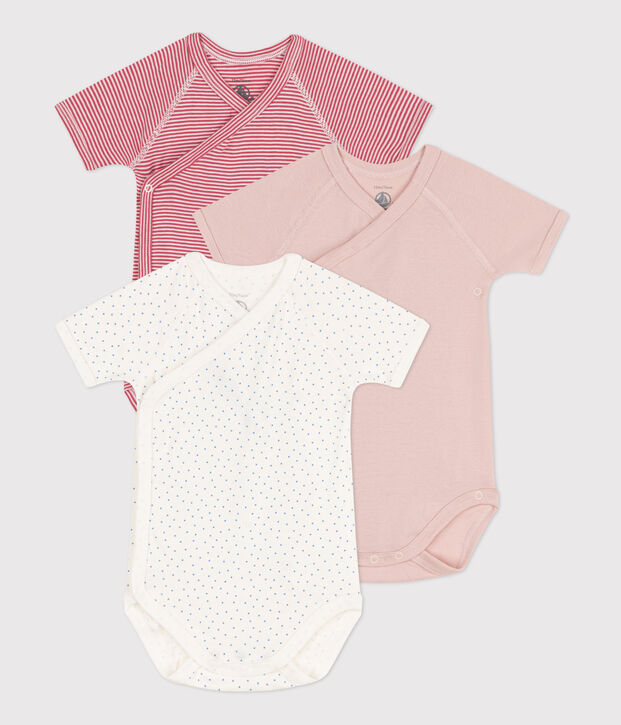 Confezione da 3 body incrociati a maniche corte fantasia in cotone multicolore