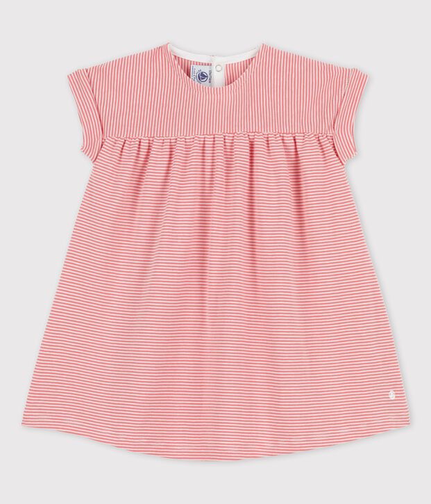 Abito beb&egrave; a manica corta in cotone biologico rosa/bianco