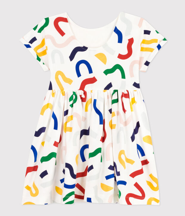Abito a maniche corte fantasia in cotone bambina bianco/multicolore
