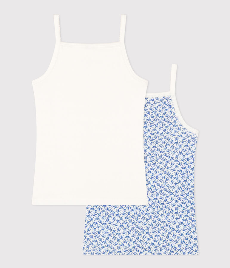 Confezione da 2 canottiere bambino con spalline in cotone a fiori variante 1