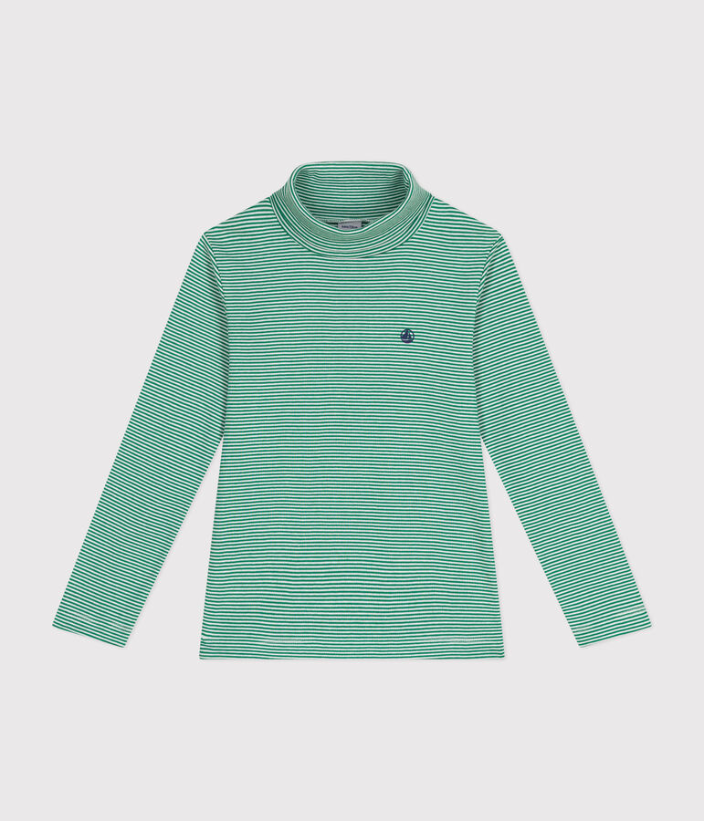 Dolcevita a righe in cotone bambino unisex verde/bianco