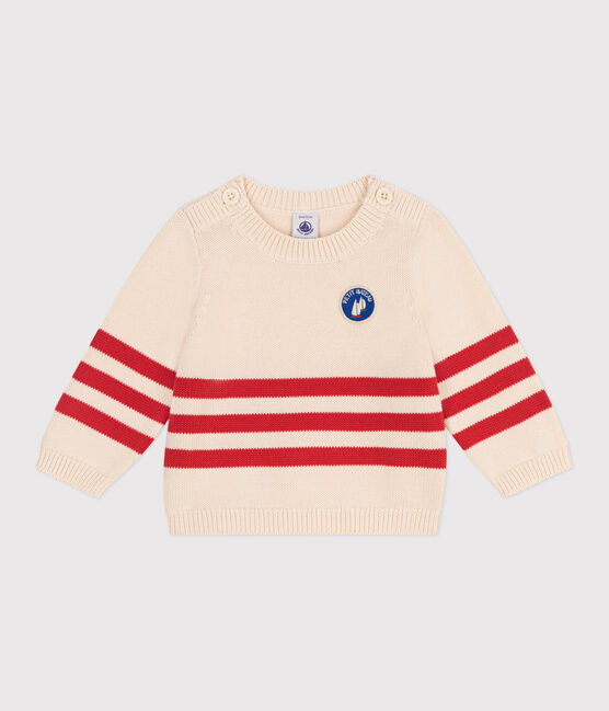Pullover in cotone a righe applicate e stemma sul petto neonato rosso AVALANCHE/ AURORA