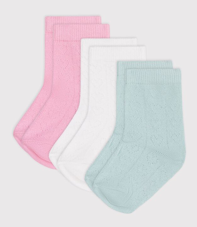 3 paia di calzini in cotone traforato a cuori neonata multicolore