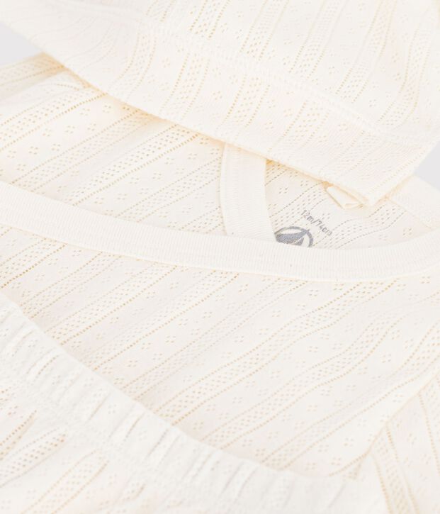 Set lungo 3 pezzi neonato in cotone traforato con cuffietta coordinata. MILK