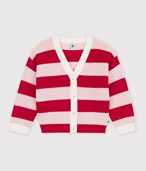 Cardigan in misto lana e cotone a righe bambino rosa/rosa