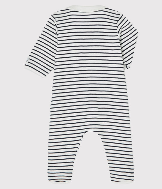 Tutina pigiama con zip bebè in cotone biologico bianco MARSHMALLOW/blu SMOKING