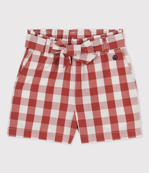 Shorts in popeline a quadretti bambina marrone/ecru